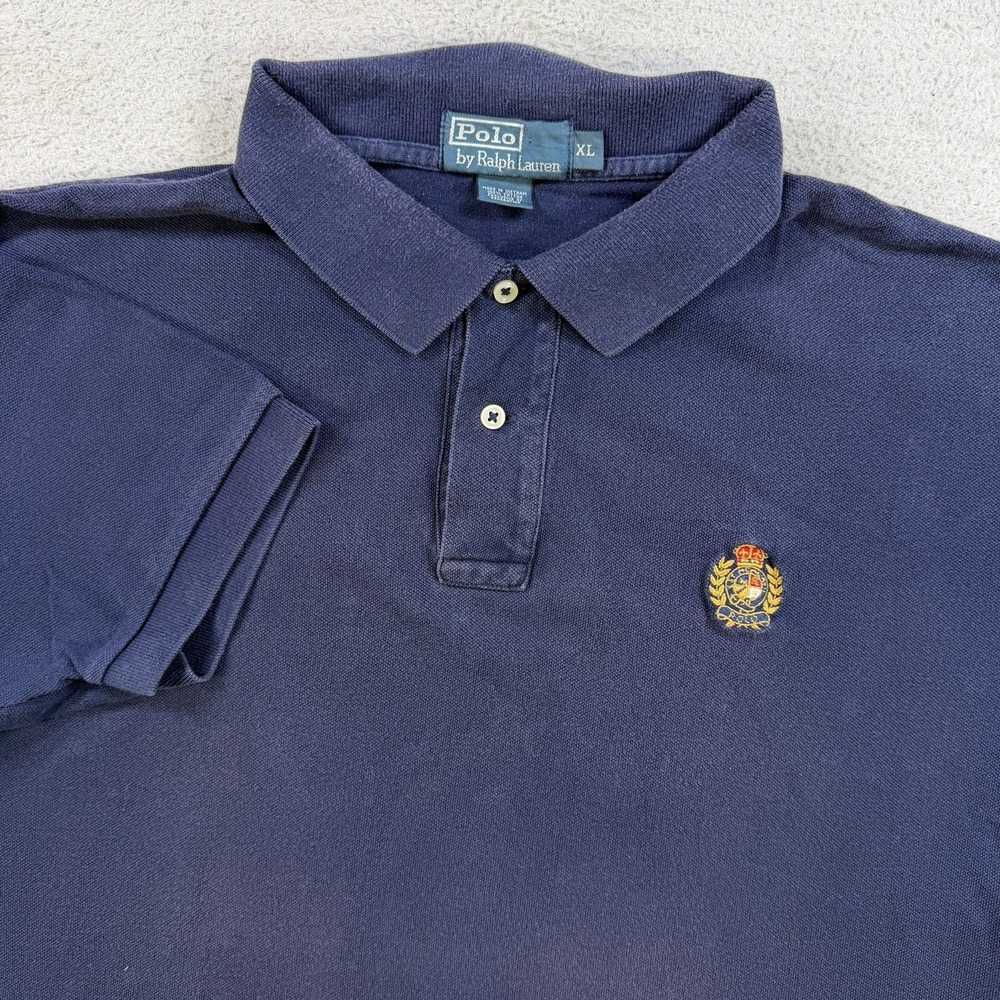 Vintage Polo Ralph Lauren Shirt Mens XL Navy Crest Embroidered Short Sleeve